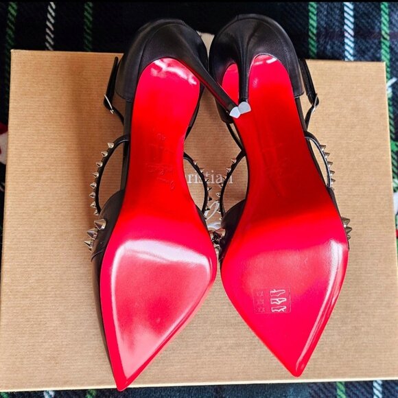 Black Christian Louboutin Tatooshka Spikes Red Sole Ankle-Strap Pumps - Picture 2 of 9